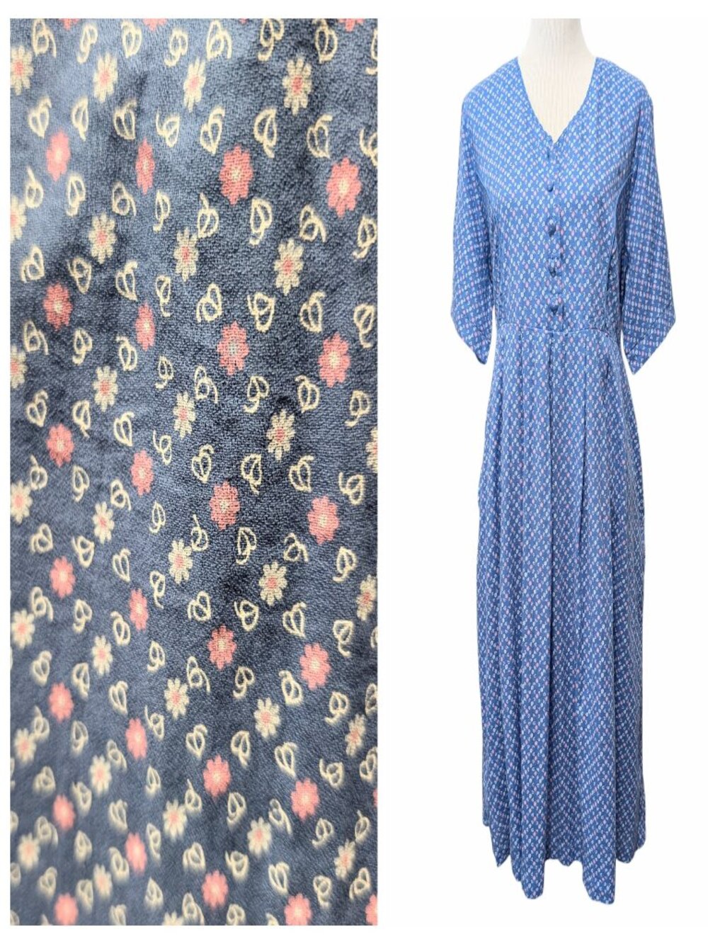 April Cornell Womens Size XL Blue Floral Pockets Tie Cottagecore Prairie Dress